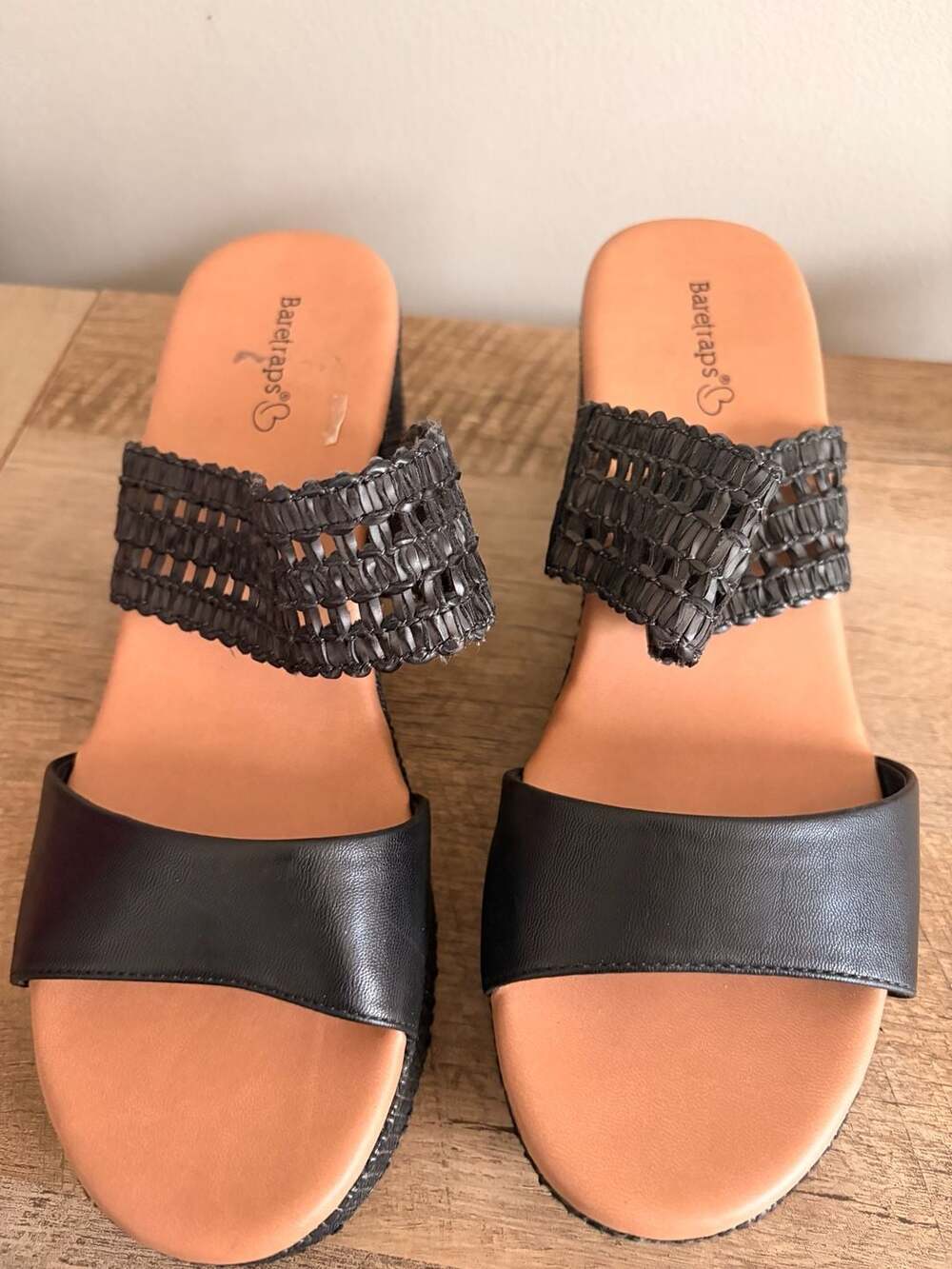 BareTraps Women's Woven Double Band Platform Wedge Sandals in Black